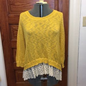 NWOT Lace trimmed 3/4 Sleeve sweater